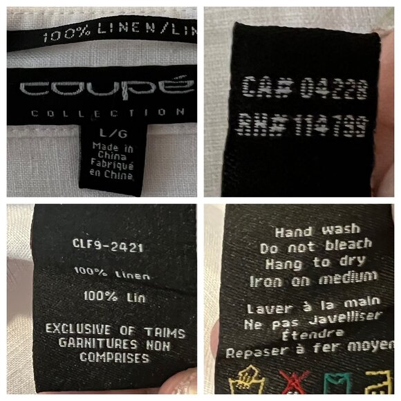 Coupe Collection 100% Linen White1/4 Buttoned Collared Blouse - Picture 11 of 16